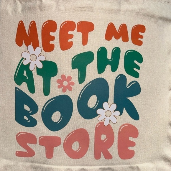 Canvas travel bag tote Meet me at the book store reusable NEW - Picture 1 of 2